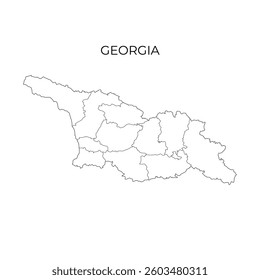 Vector outline map of Georgia, displaying its internal regions and borders, suitable for geographical, political, and educational use
