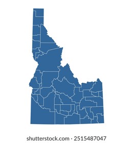 Vector outline map of Idaho state divided into counties