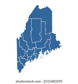 Mapa vetorial do estado do Maine dividido em condados