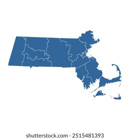 Vector outline map of Massachusetts state divided into counties