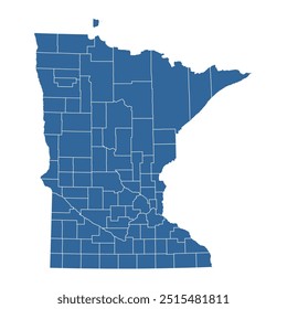 Mapa vetorial do estado de Minnesota dividido em condados