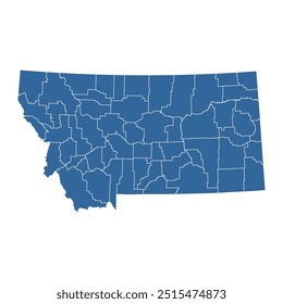 Vector outline map of Montana state divided into counties