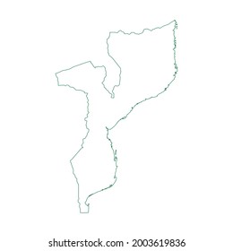 Vector outline map of Mozambique isolated on white background.