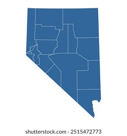 Vector outline map of Nevada state divided into counties