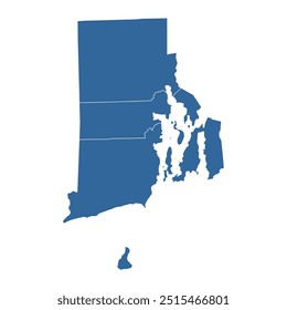 Vector outline map of Rhode Island state divided into counties