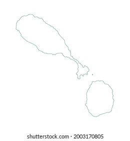 Vector outline map of Saint Kitts and Nevis isolated on white background.