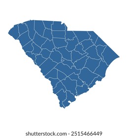 Mapa vetorial do estado da Carolina do Sul dividido em condados