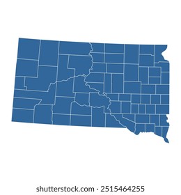Mapa de Vector del estado de Dakota del Sur dividido en condados