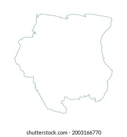 Vector outline map of Suriname isolated on white background.