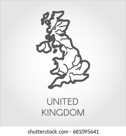 Vector outline map of United Kingdom. Great Britain linear shape icon. Cartography symbol of country