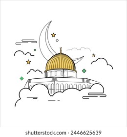 Vector outline of Masjid Al-Aqsa with its iconic golden dome. Ideal for religious, tourism, and cultural visuals