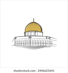 Vector outline of Masjid Al-Aqsa with its iconic golden dome. Ideal for religious, tourism, and cultural visuals