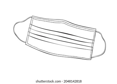 Vector outline medical mask in doodle style. Means of protection against viruses and diseases. Hand drawn black contour isolated on white background