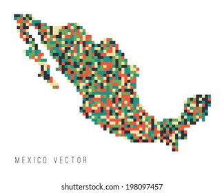 A vector outline of Mexico in a pixel art style