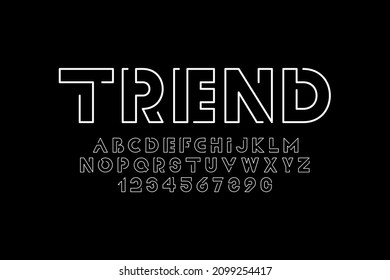 Vector outline modern font. Trendy english contour alphabet. Simple minimalistic latin letters and numerals. New creative signs typeface