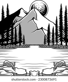 vector outline mountain view illustration