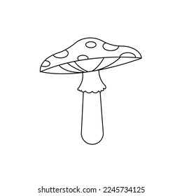 Vector Outline Mushroom Fly Agaric on White Background.