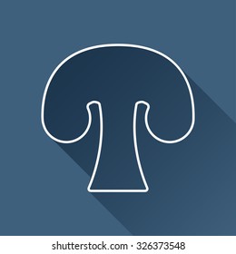 Vector outline mushroom icon on dark blue background with long shadow 
