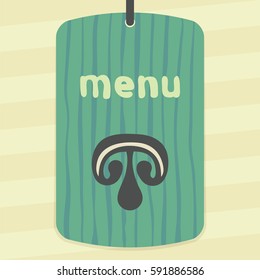 Vector outline mushroom slice vegetable food icon on label with hand drawn striped background. Elements for mobile concepts and web apps. Modern infographic logo and pictogram.