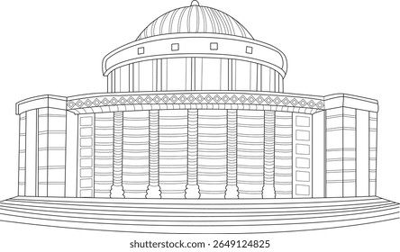 Descrição vetorial do edifício da Navi Mumbai Municipal Corporation (NMMC), um marco cívico icônico, ideal para ilustrações arquitetônicas.