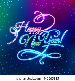vector outline neon light style happy new year design template for card poster or web banner colour satisfied color holiday star freeze colourful season black abstraction background scene multicolor r