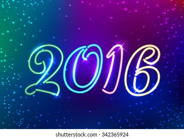vector outline neon light style 2016 year design template for card poster or web banner color happy colour vacation star winter colourful season black abstract holiday background scene colorful red ne