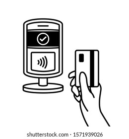 Vector Outline of NFC Payments. Pos terminal confirms contactless payment from credit card.