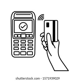 Vector Outline of NFC Payments. Pos terminal confirms contactless payment from credit card.