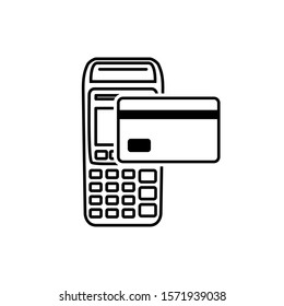 Vector Outline of NFC Payments. Pos terminal confirms contactless payment from credit card.