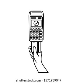 Vector Outline of NFC Payments. Pos terminal confirms contactless payment from credit card.