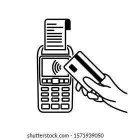Vector Outline of NFC Payments. Pos terminal confirms contactless payment from credit card.