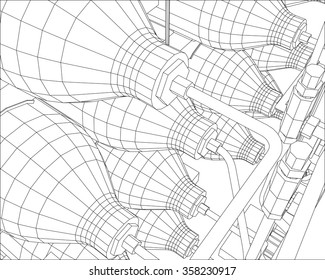 Vector outline Oil and Gas industrial equipment. Created illustration of 3d