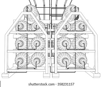 Vector outline Oil and Gas industrial equipment. Created illustration of 3d