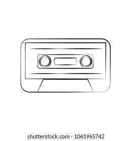 vector outline old school music tape, cassette illustration