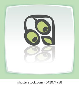 Vector outline olive branch vegetable food icon on white flat square plate. Elements for mobile concepts and web apps. Modern infographic logo and pictogram.