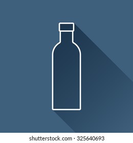 Vector outline olive oil bottle template on dark blue background with long shadow 