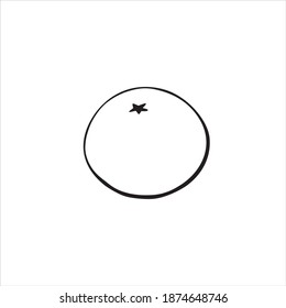 Vector outline Orange, mandarin or tangerine isolated on white. Black contour element. Ingredient for lemonade, jam, new year or christmas design. Hand drawn doodle simple fruit clipart