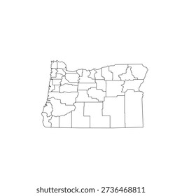 Vector outline of Oregon with detailed internal region borders in black lines. Perfect for educational, travel, tourism, infographics, maps, and geography-based design projects. Fully scalable EPS vector.