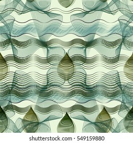 Vector outline ornament, wavy seamless pattern, guilloche template.