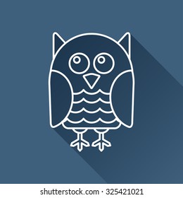 Vector outline owl icon on dark blue background with long shadow 