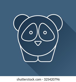 Vector outline panda icon on dark blue background with long shadow 