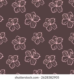 Vector outline pattern with pink anemones on mocha mousse background