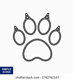 Vector outline of a paw print icon in a black flat design and claws on a white background.