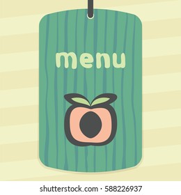 Vector outline peach fruit food icon on label with hand drawn striped background. Elements for mobile concepts and web apps. Modern infographic logo and pictogram.