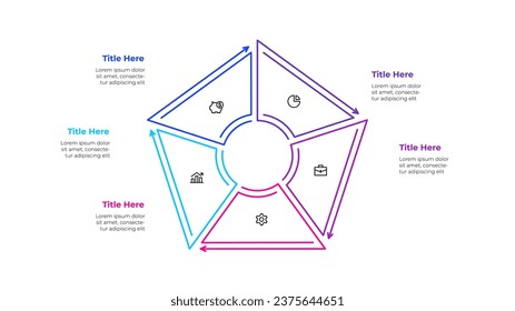 Vector outline pentagon diagram divided into 5 options, steps or processes. Infographic template