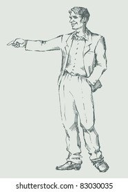 Vector outline of a person pointing his hand at something