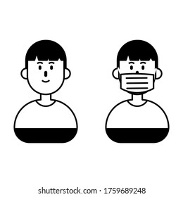 vector outline person used mask. prevention to covid