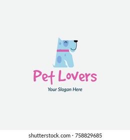 A vector outline pet store logo or a veterinary clinic in a modern flat style. A dog, a cat, a parrot with a ribbon under the name of the store.