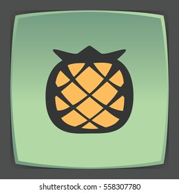 Vector outline pineapple fruit food icon on green flat square plate. Elements for mobile concepts and web apps. Modern infographic logo and pictogram.