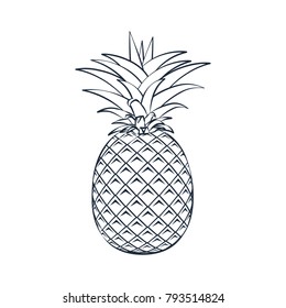 Vector outline pineapple icon on white background. Silhouette. Design for textiles, banners, label, cards. Illustration.